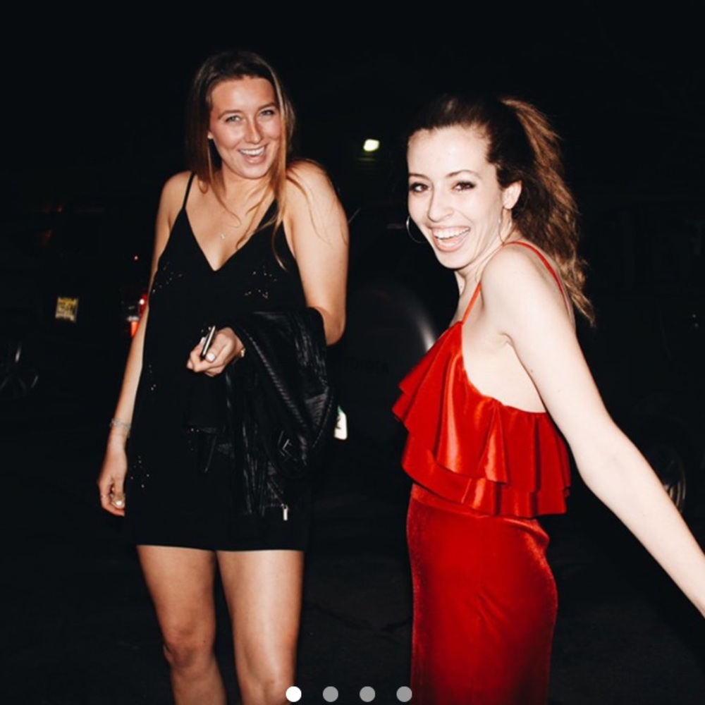 Velvet red ruffled jumpsuit from UO.